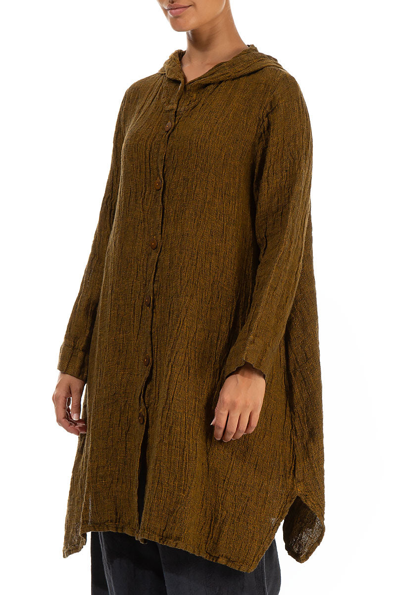 Hooded Mustard Mélange Linen Jacket 3