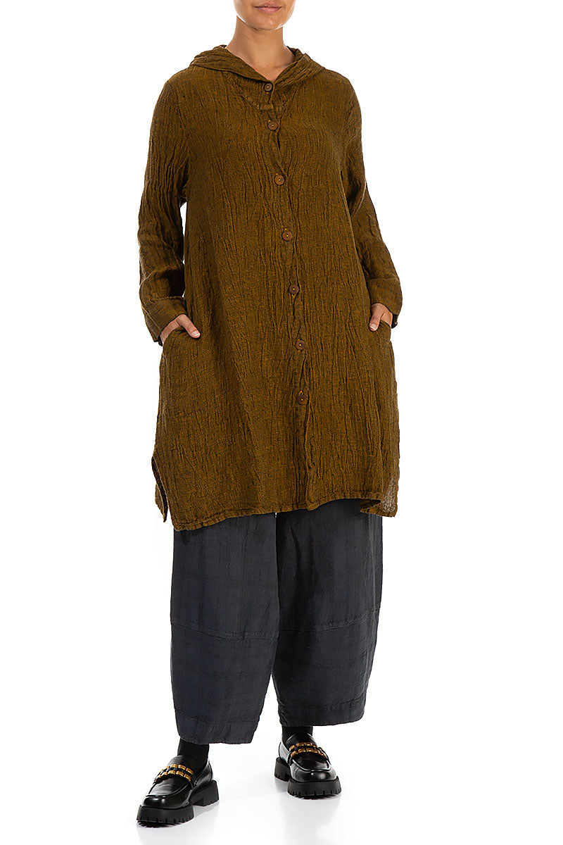 Hooded Mustard Mélange Linen Jacket 4