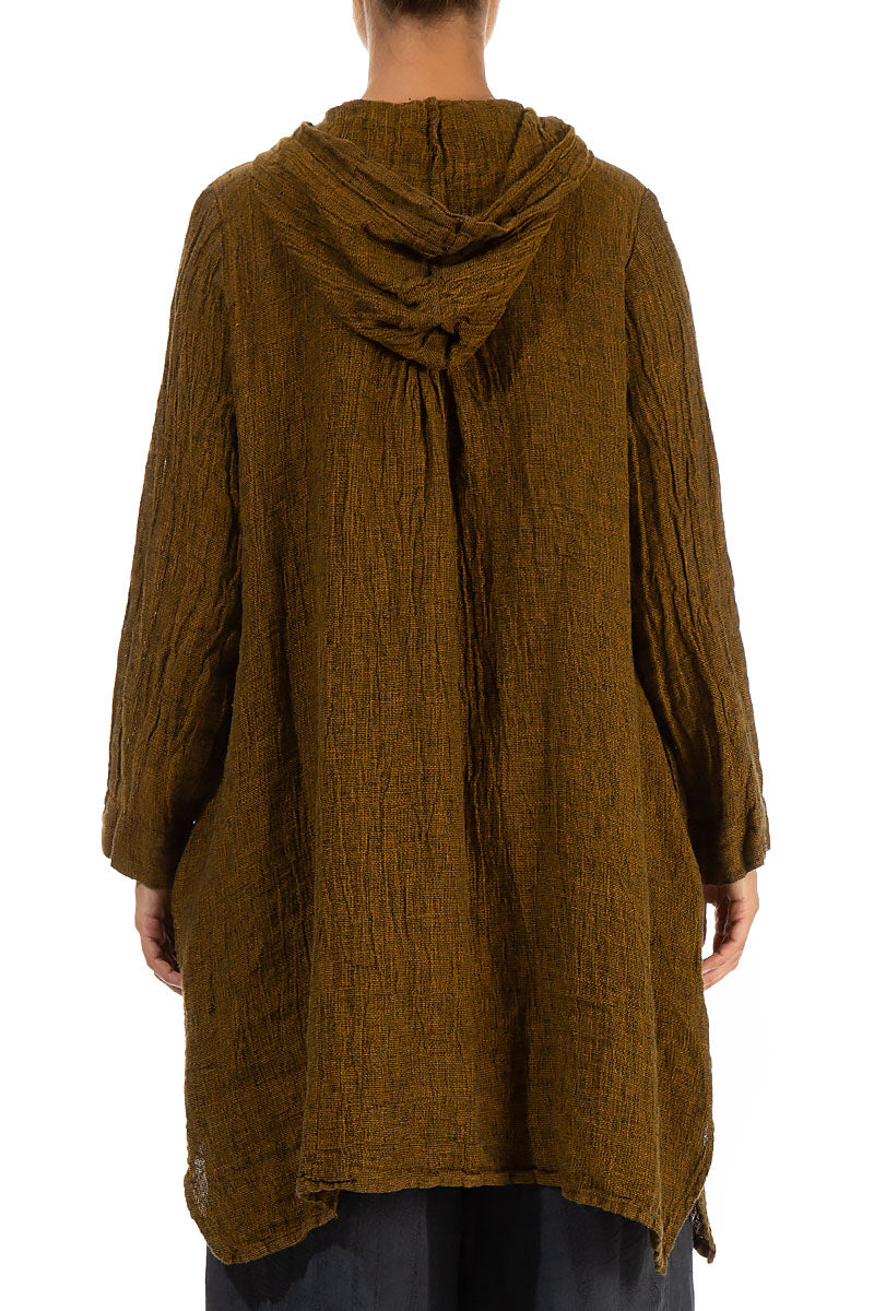 Hooded Mustard Mélange Linen Jacket 2