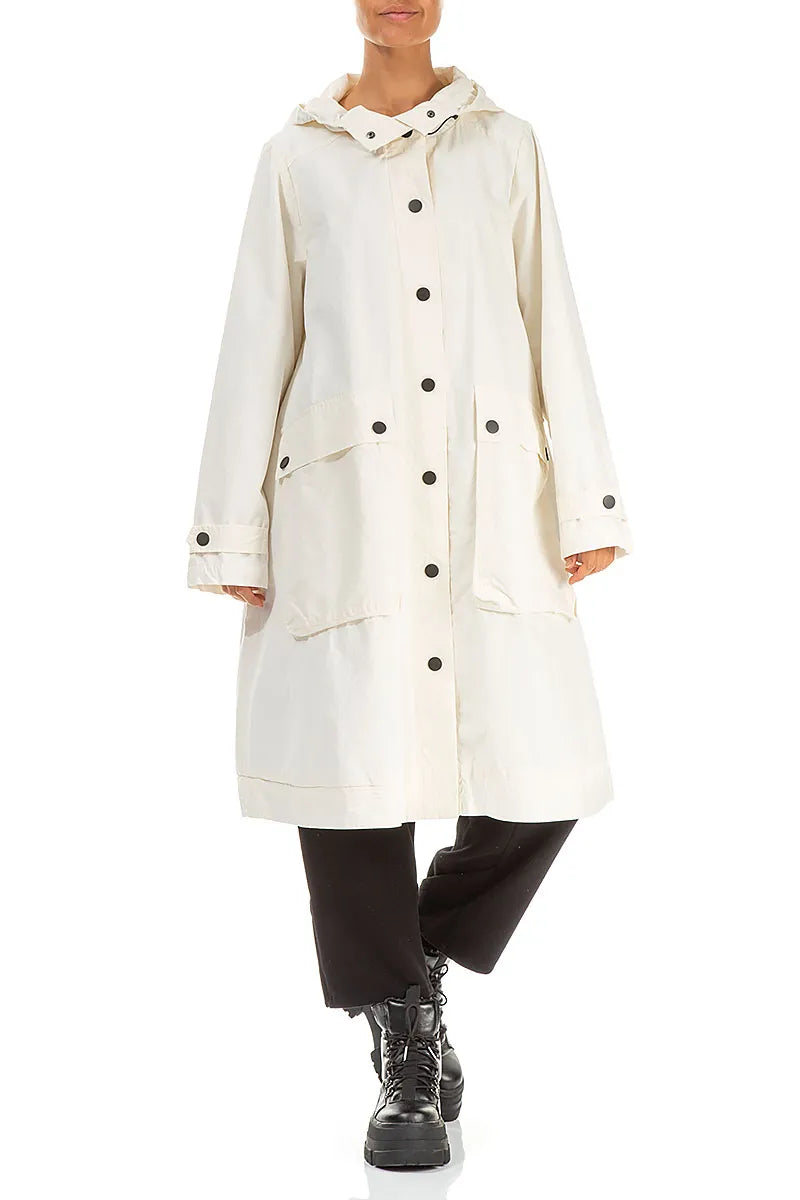 Hooded Off White Cotton Coat 4
