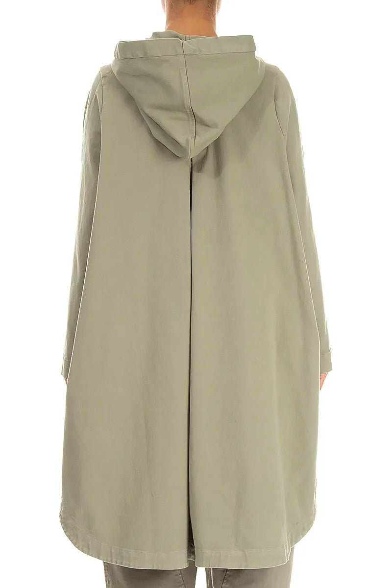 Hooded Olive Grey Stretch Cotton Coat