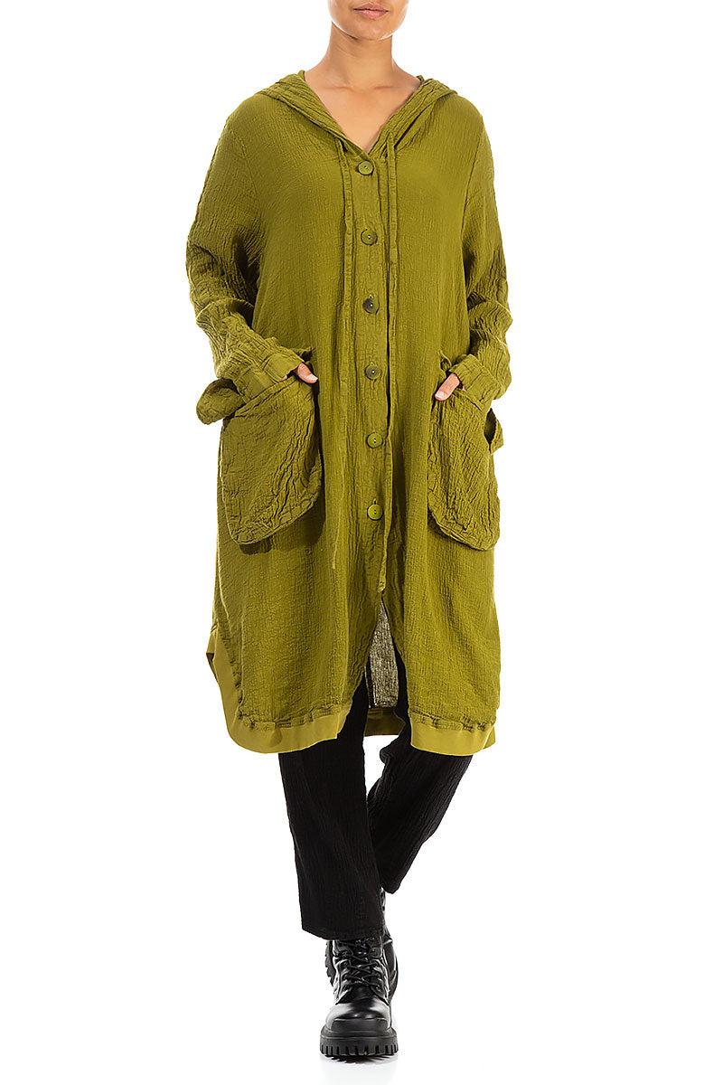 Hooded Oversized Golden Lime Linen Viscose Jacket 4