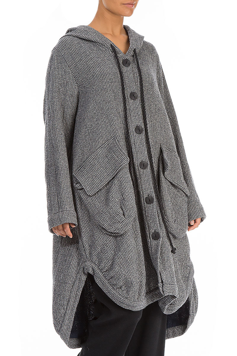 Hooded Oversized Grey Houndstooth Wool Jacket 3