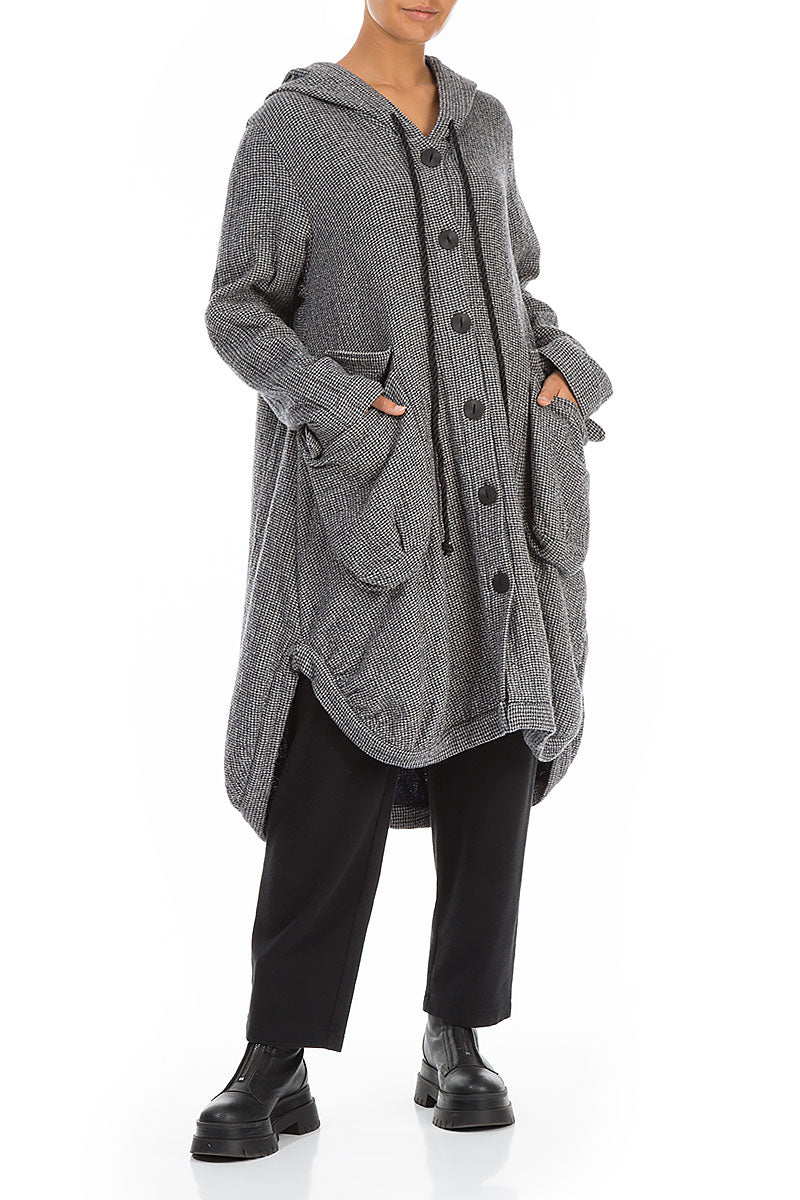 Hooded Oversized Grey Houndstooth Wool Jacket 4