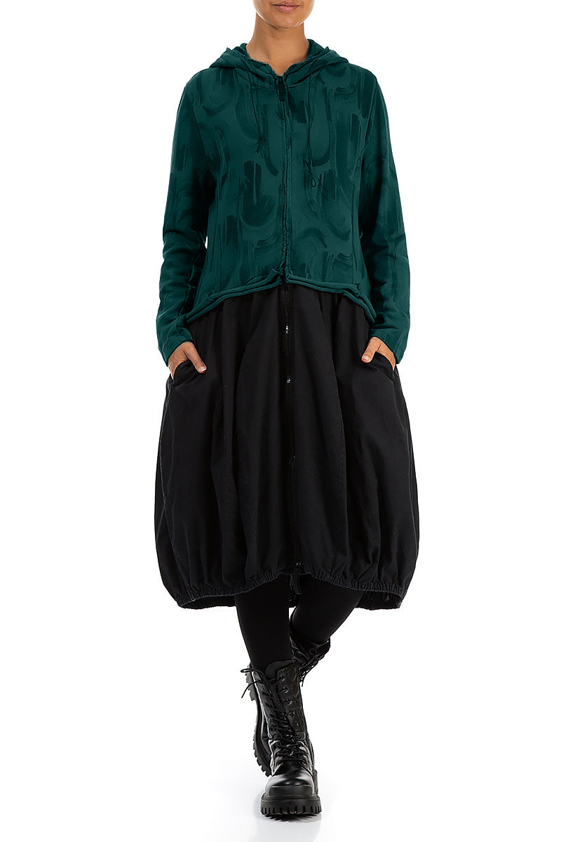 Hooded Peacock Paintwave Cotton Jacket Dress 4