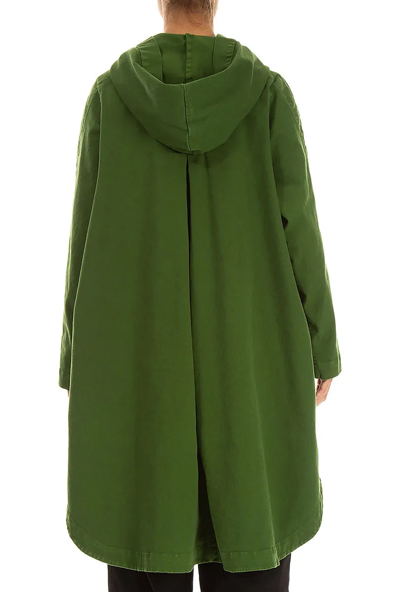 Hooded Shamrock Green Stretch Cotton Coat