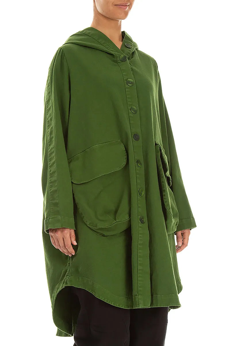 Hooded Shamrock Green Stretch Cotton Coat