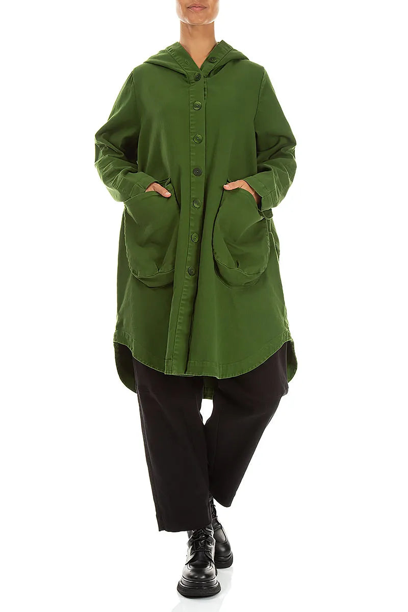 Hooded Shamrock Green Stretch Cotton Coat