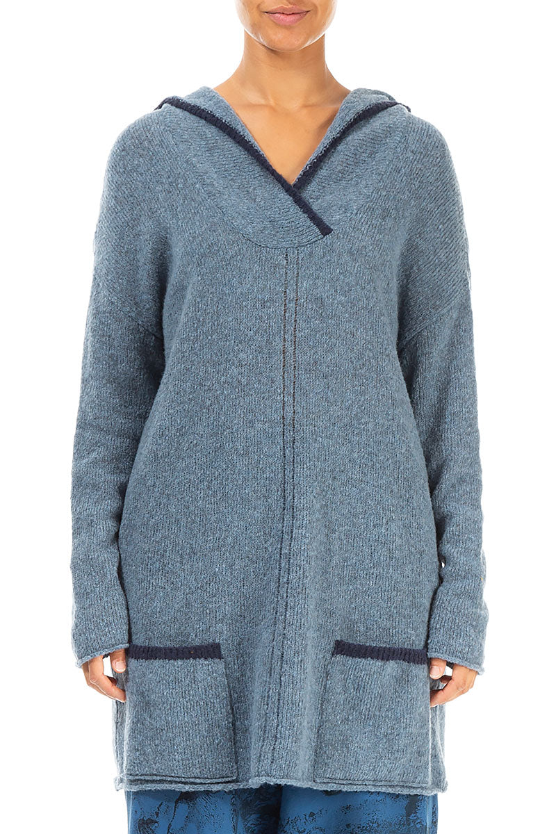 Hooded Sky Blue Wool Sweater 1