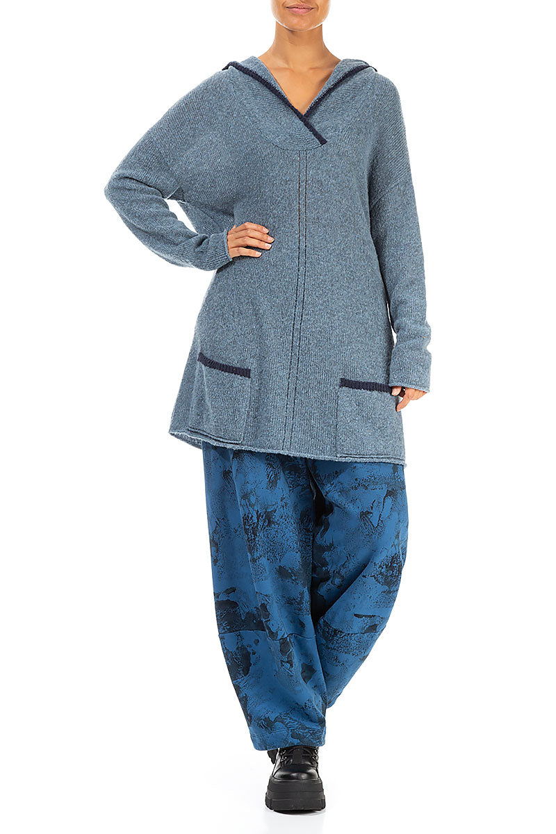 Hooded Sky Blue Wool Sweater 4