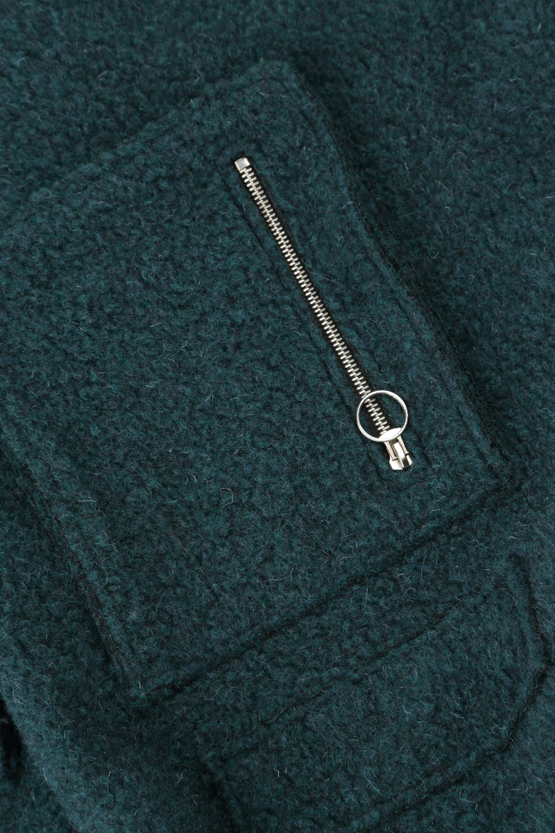 Hooded Zip Teal Plush Wool Cotton Coat 5