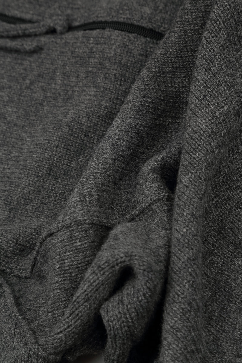 Gilet en Laine mérinos gris à capuche et fermetures éclair