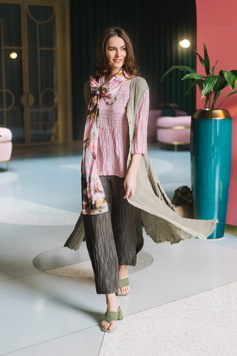 Tapered Barrel Truffle Crinkled Silk Trousers 6
