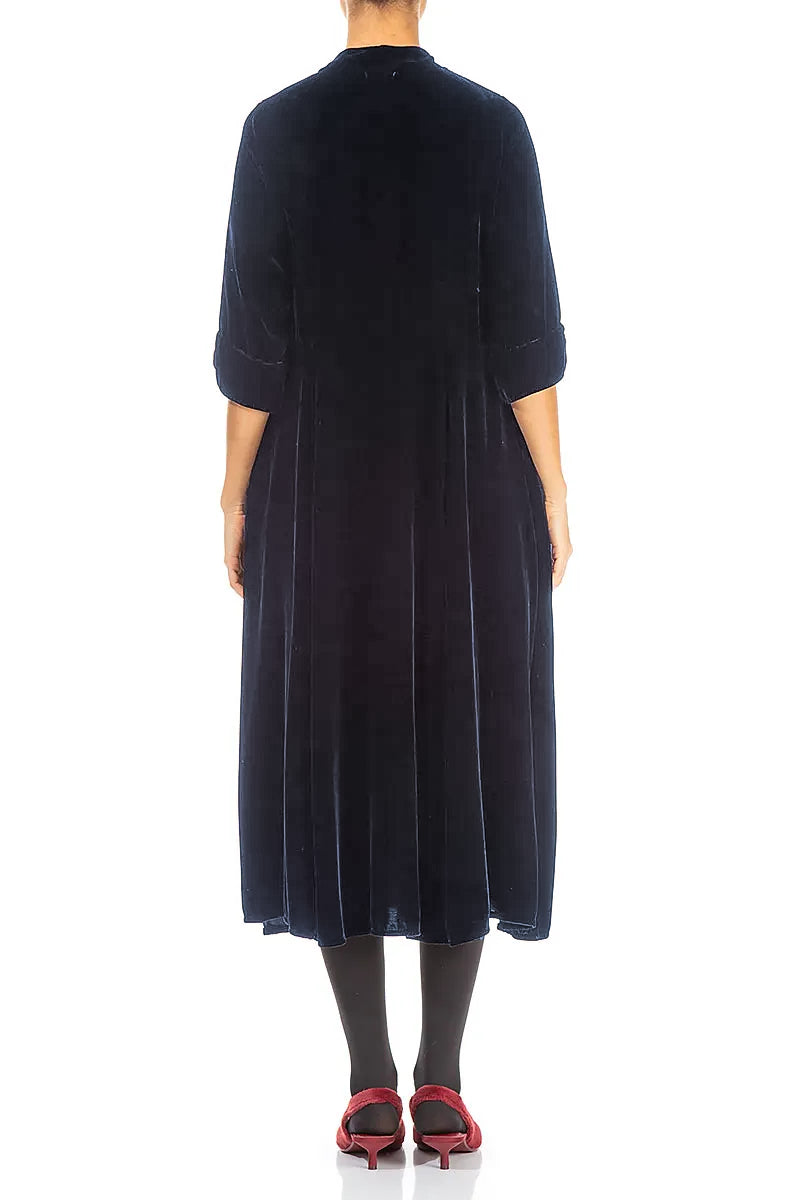 Keyhole Neck Slate Blue Silk Velvet Dress 3