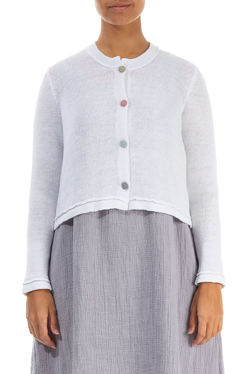 Knitted Buttons White Linen Cardigan