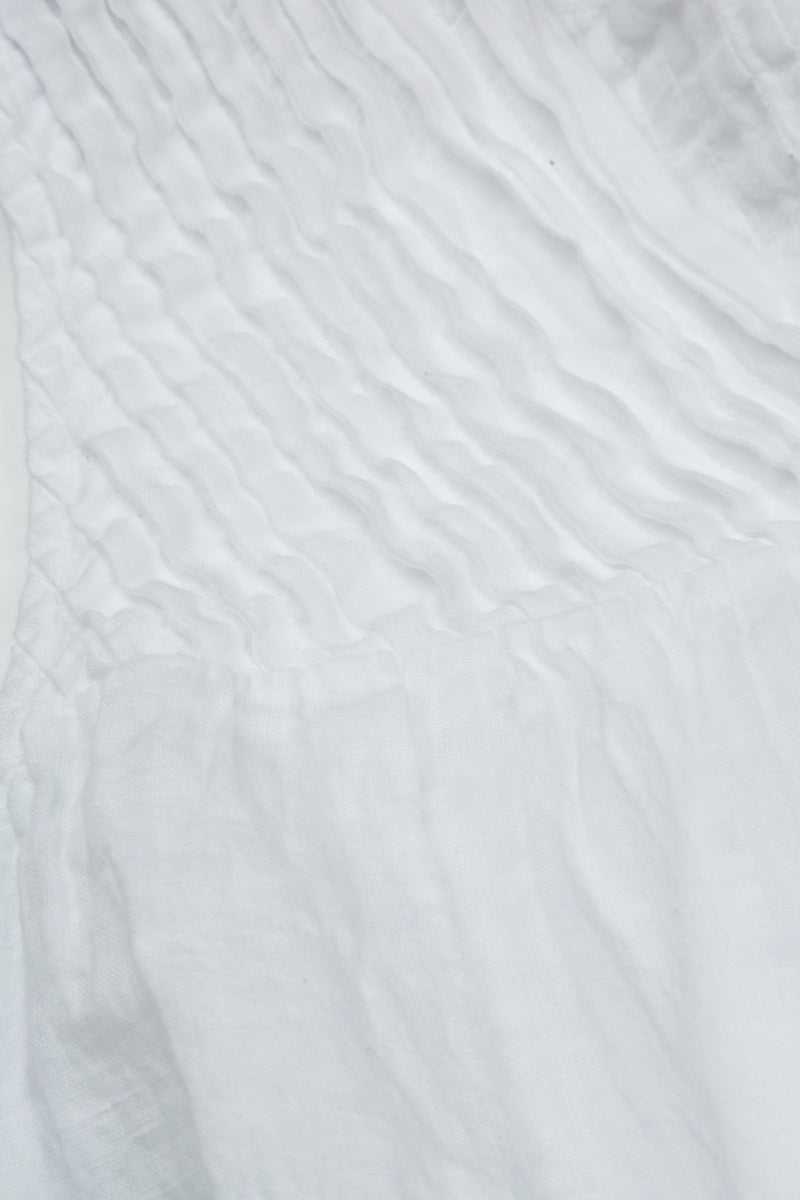 Robe midi en gaze de lin blanc à manches courtes