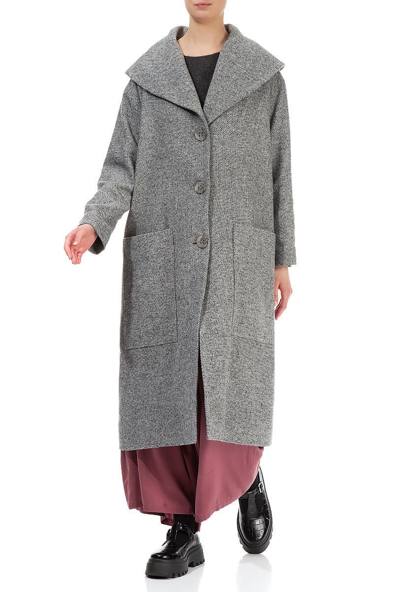 Large Collar Soft Grey Wool Coat 4