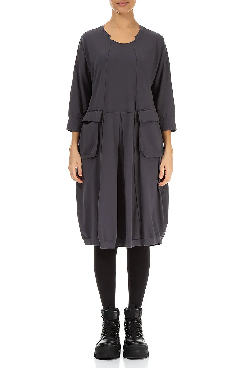 Large Pockets Graphite Cotton Dress 1