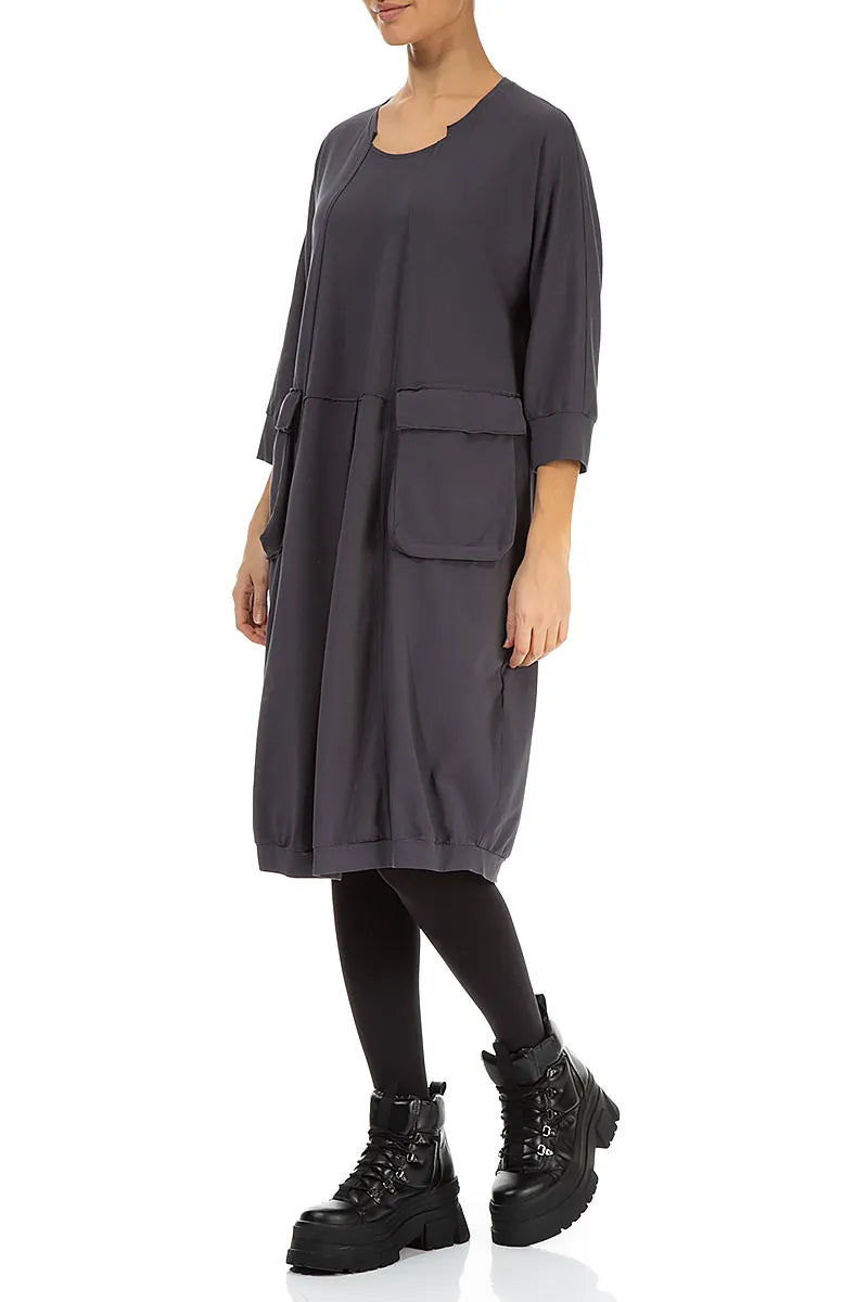 Large Pockets Graphite Cotton Dress 3