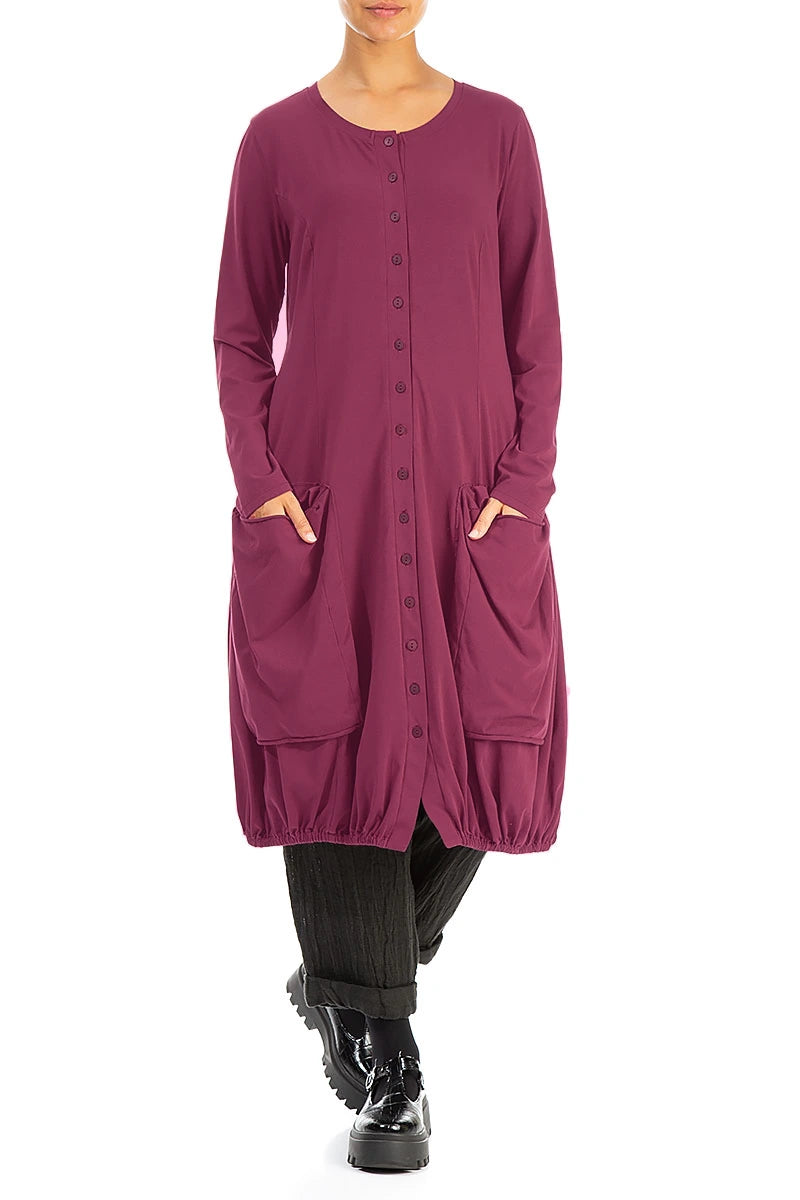 Large Pockets Claret Cotton Jacket Dress 4