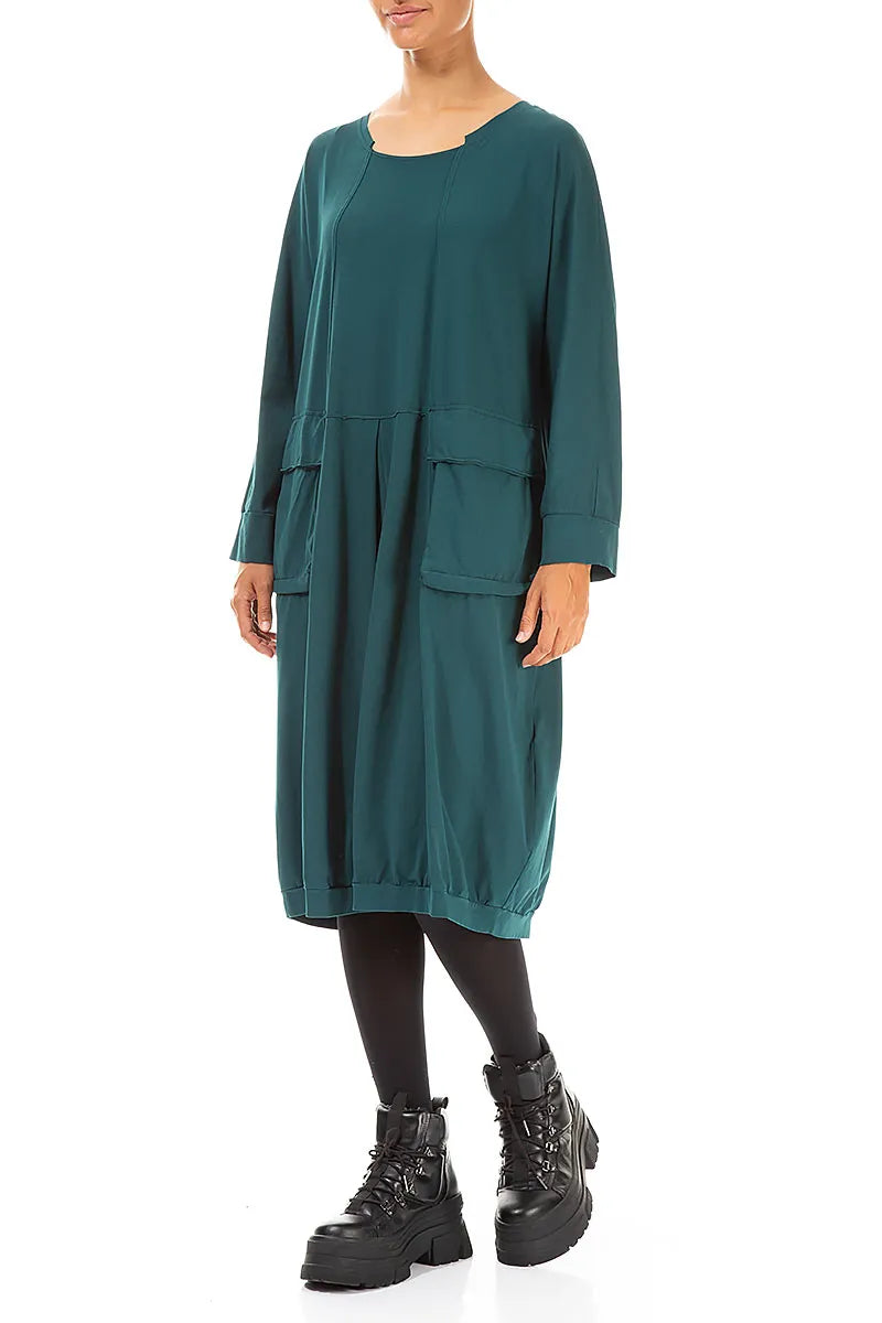Large Pockets Peacock Cotton Dress 3