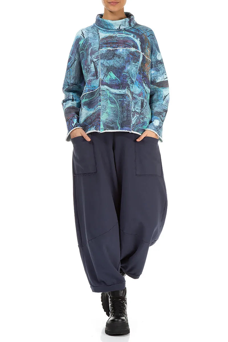 Large Pockets Slate Blue Cotton Trousers 5