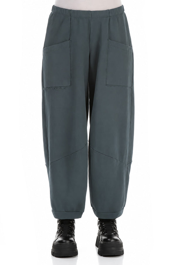 Large Pockets Slate French Terry Cotton Trousers