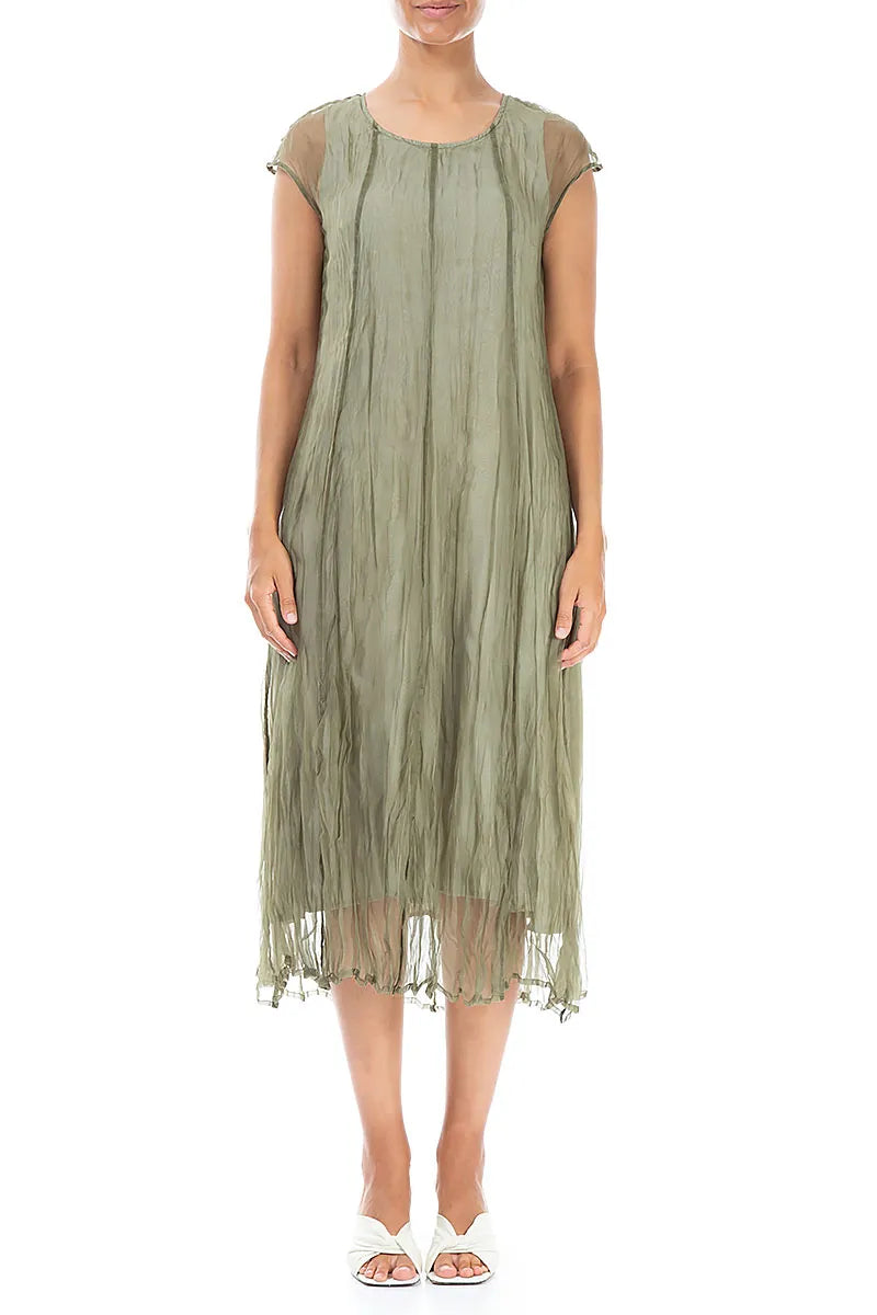 Laurel Green Crumpled Silk Chiffon Dress 1