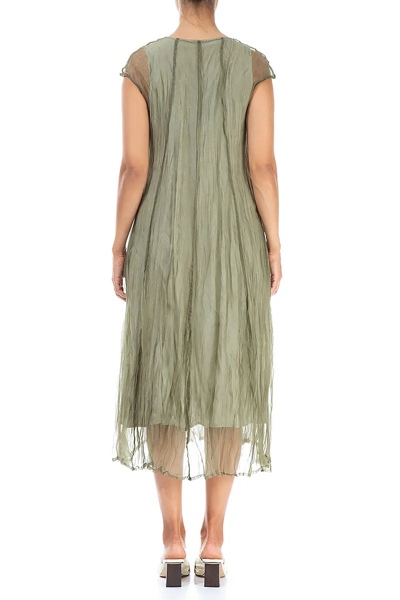 Laurel Green Crumpled Silk Chiffon Dress 2