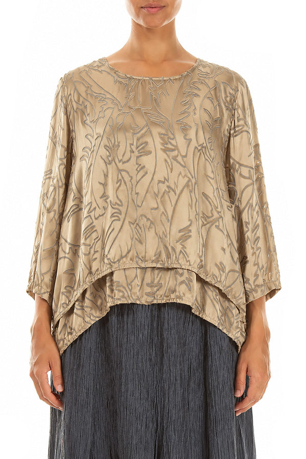 Layered Olive Devoré Feather Silk Blouse 1
