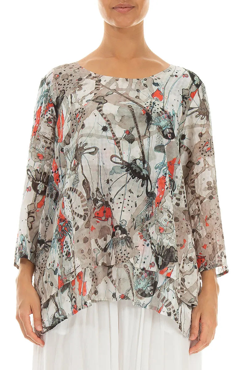 Layered 3/4 Sleeves Savannah Textured Silk Blouse