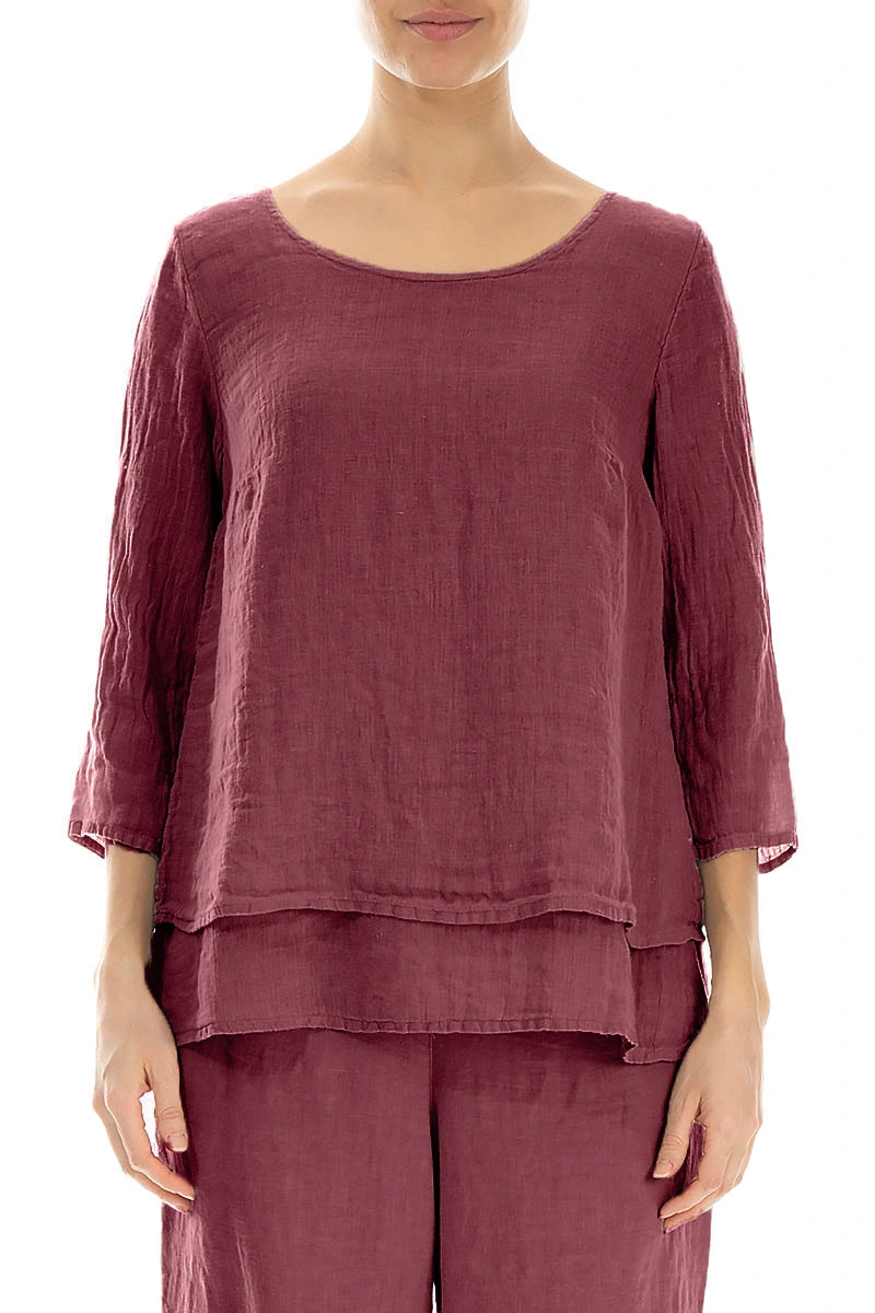Layered Antique Ruby Gauze Linen Blouse 1