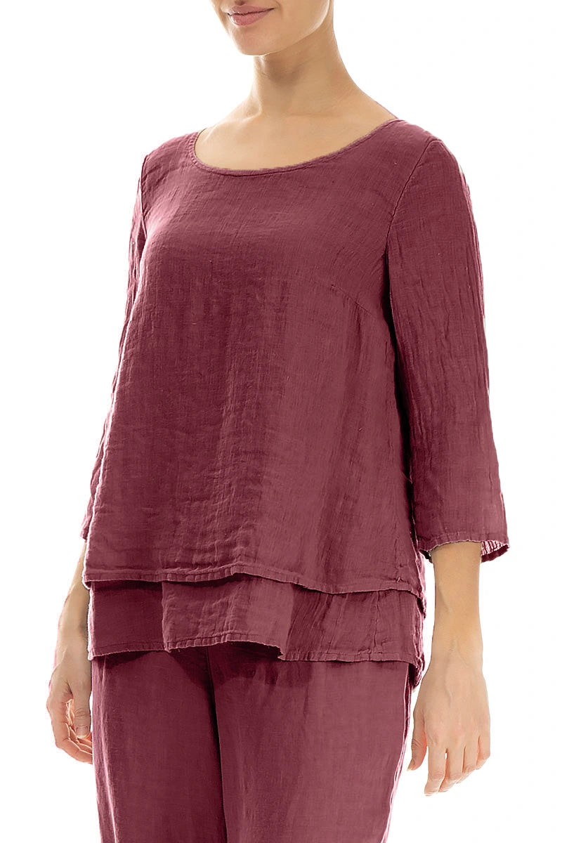 Layered Antique Ruby Gauze Linen Blouse 3