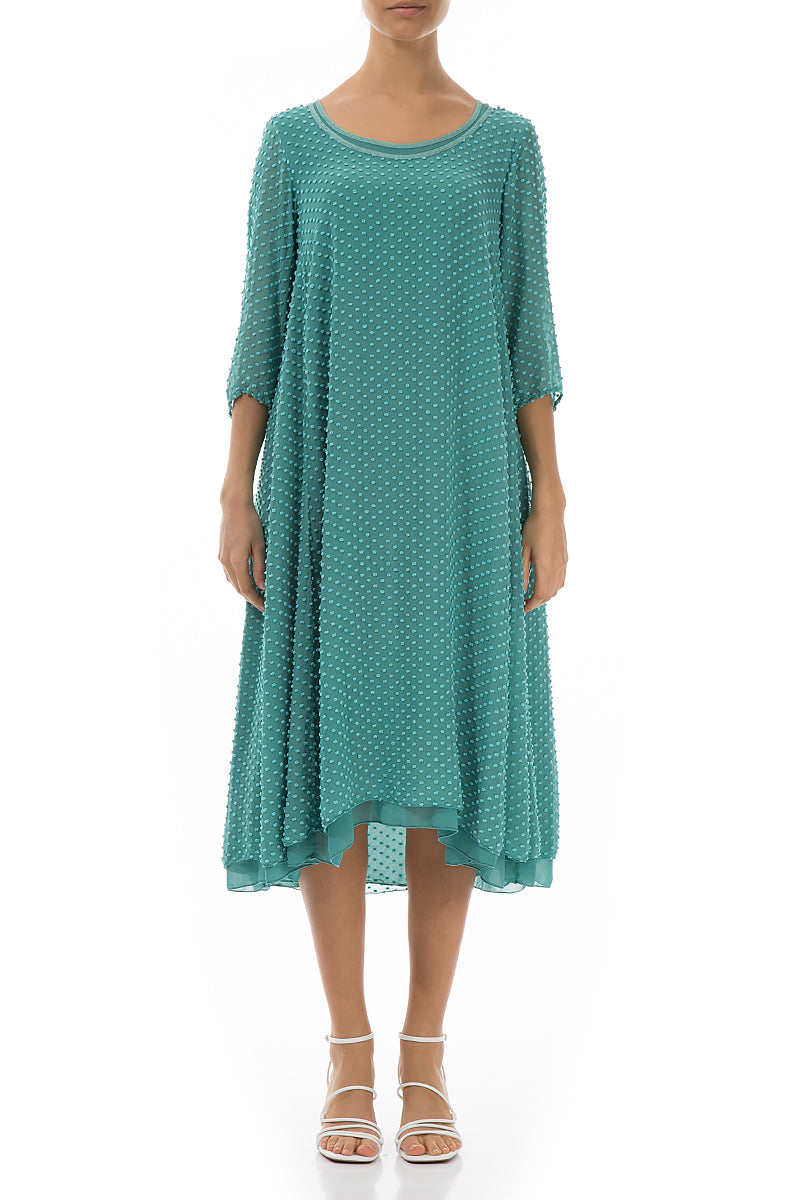 Layered Dotty Aqua Green Silk Dress