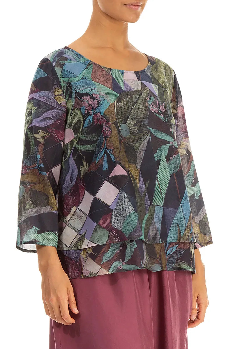 Bluse aus Seidenbaumwolle mit Lagenmuster und Mosaikmuster