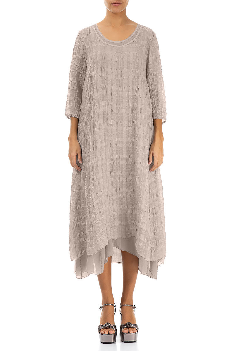 Layered Beige Textured Light Silk Dress XS