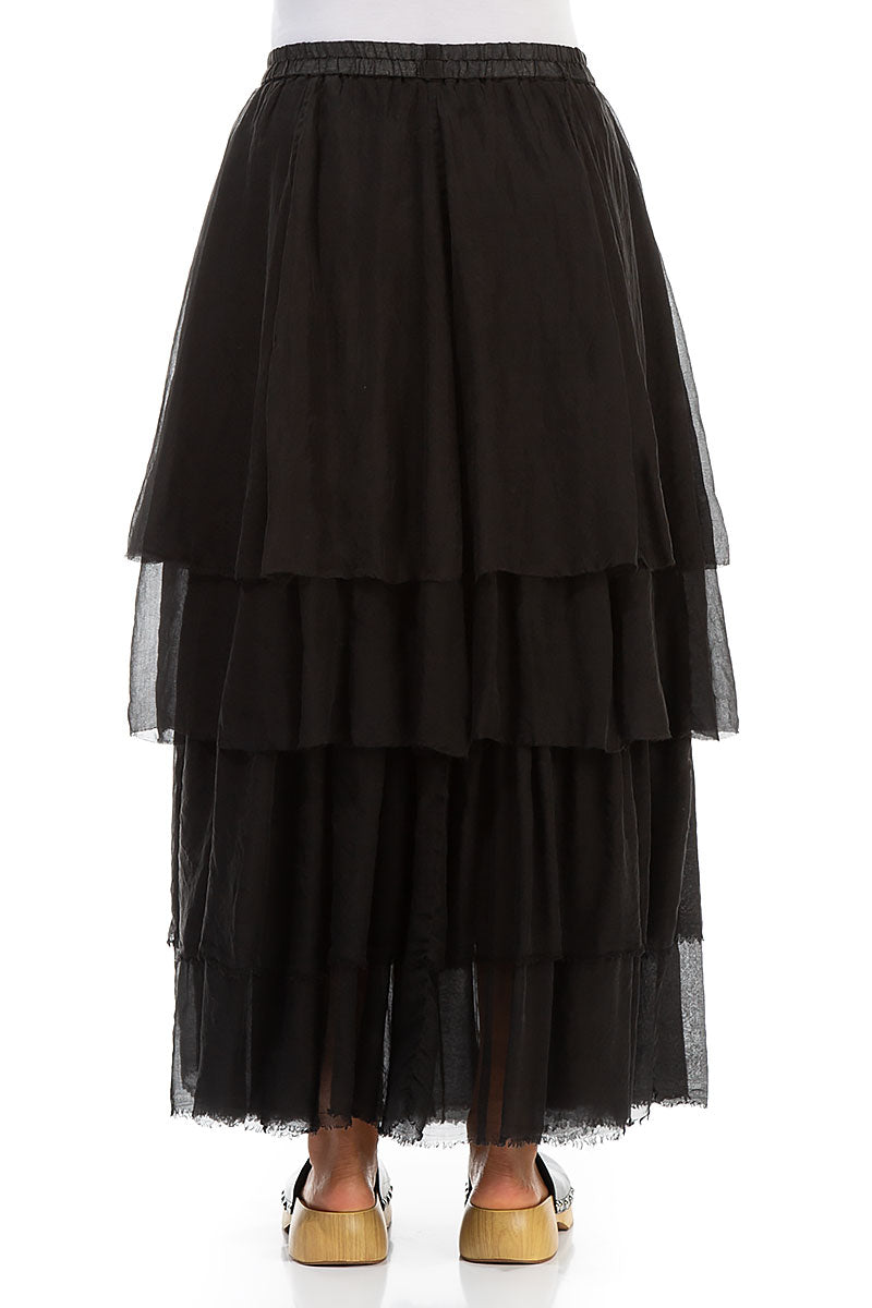 Layered Black Silk Chiffon Maxi Skirt
