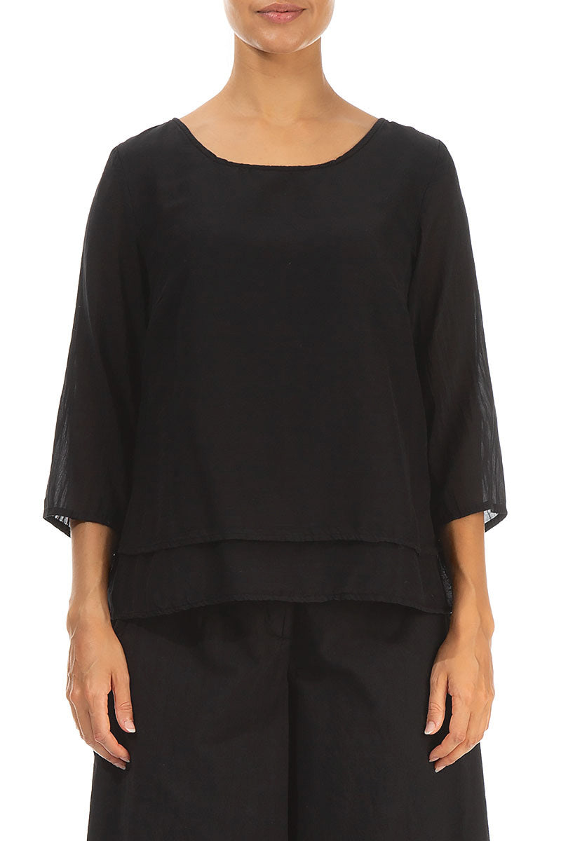 Layered Black Silk Cotton Blouse 1