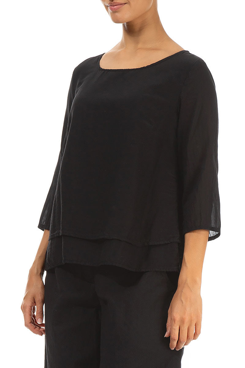 Layered Black Silk Cotton Blouse 3
