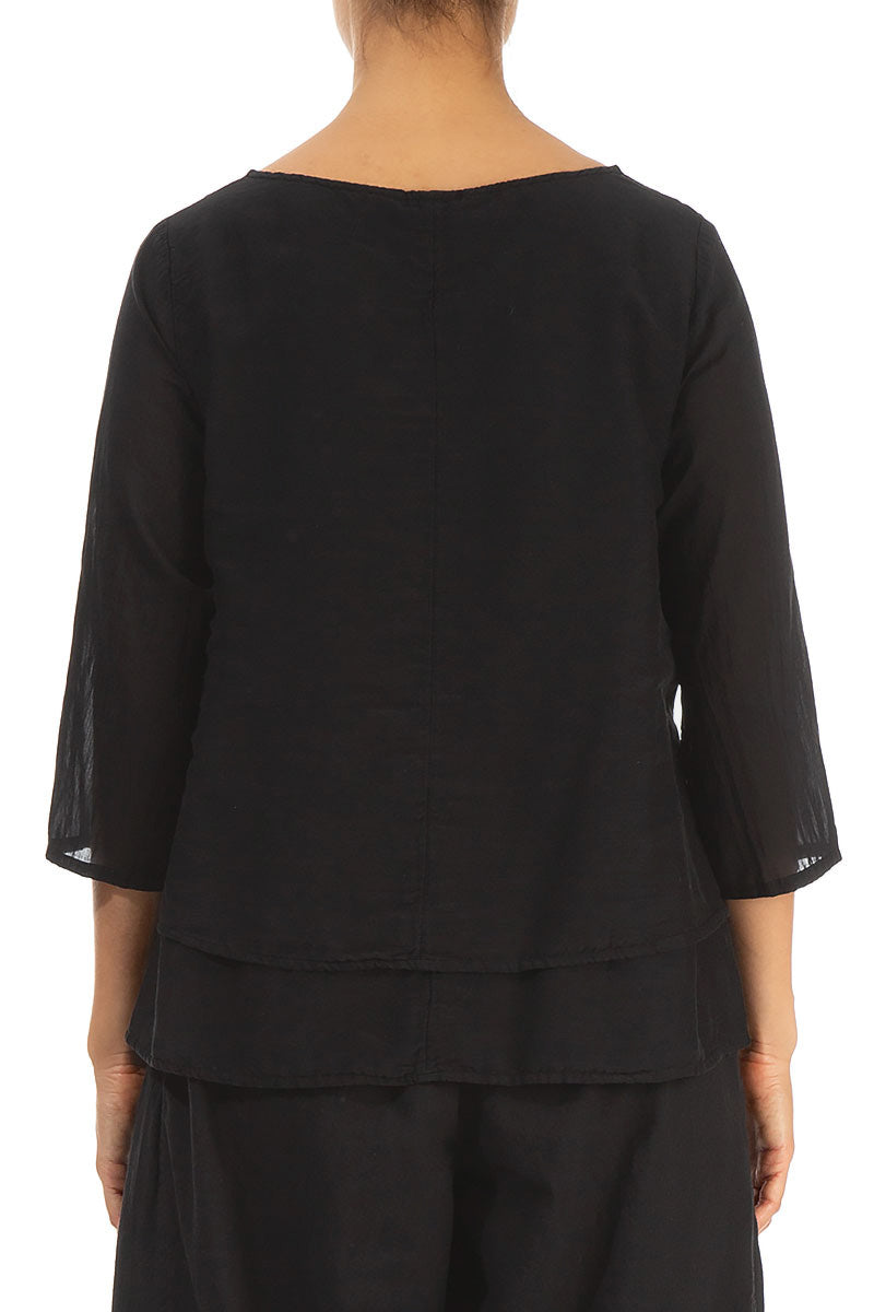 Layered Black Silk Cotton Blouse 2