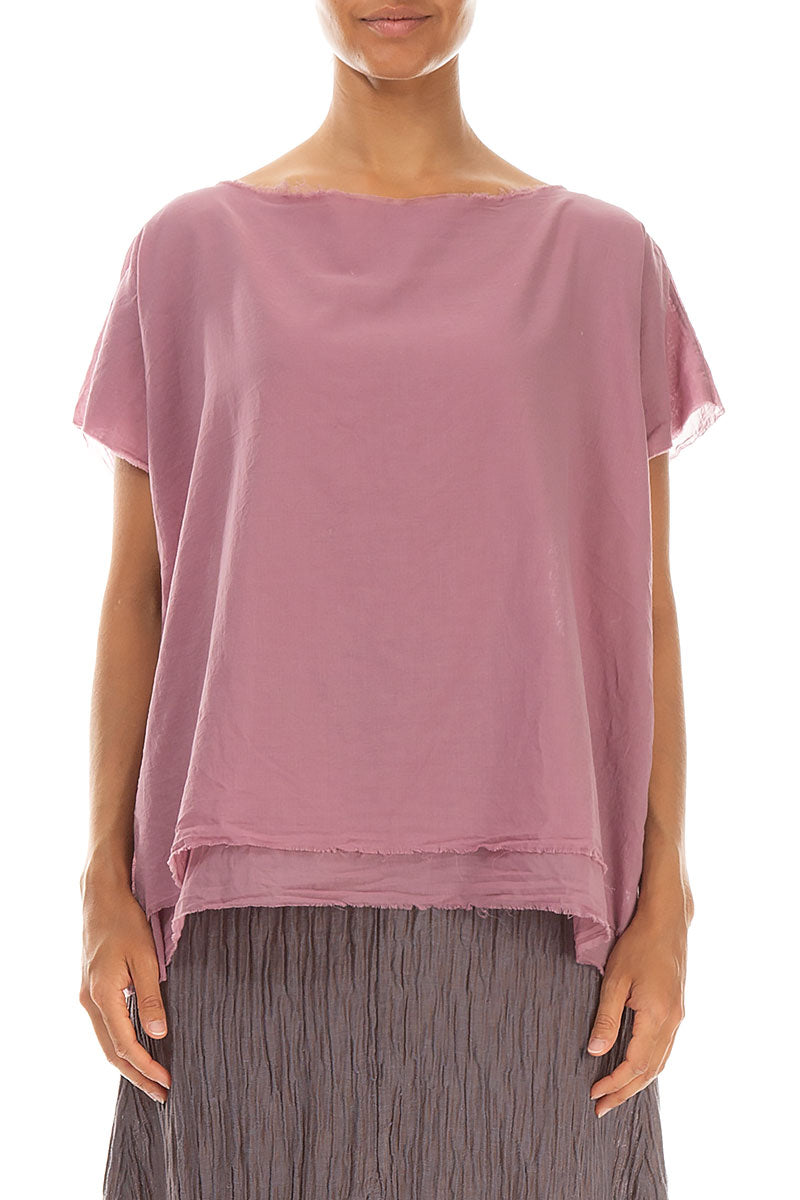 Layered Boatneck Mauve Taupe Cotton Blouse 1