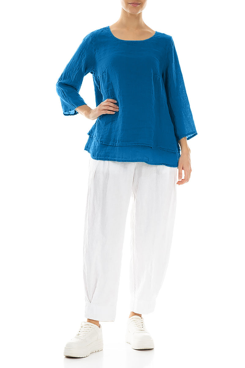 Layered Cobalt Blue Gauze Linen Blouse 4