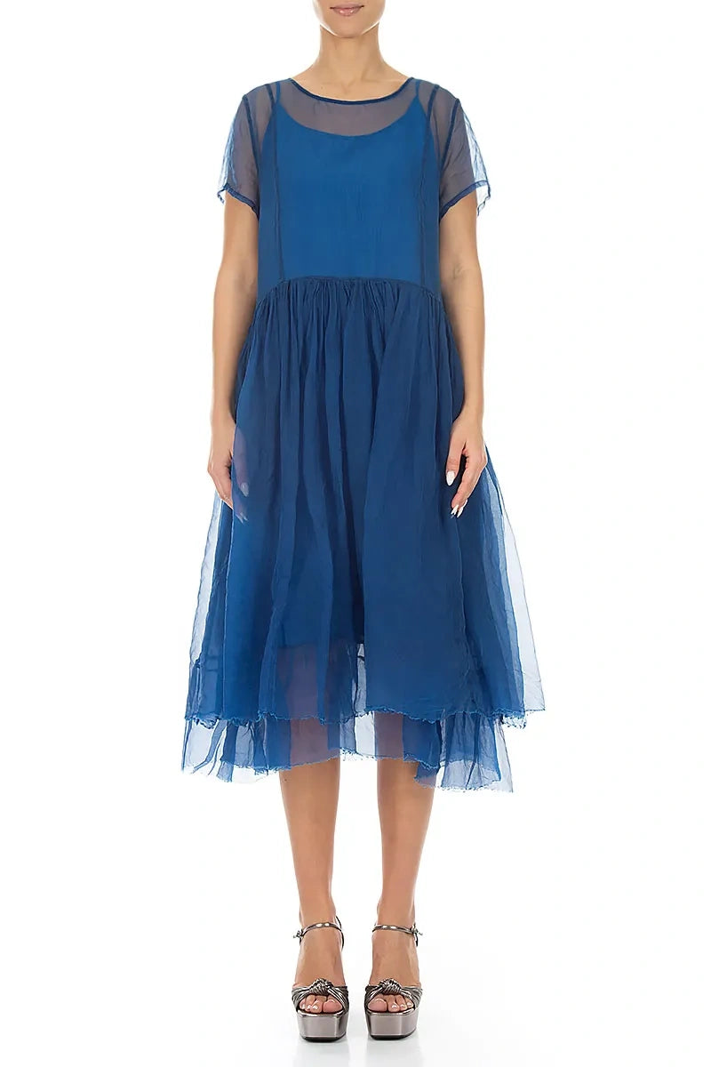 cobalt chiffon dress a dress in a beautiful cobalt color, multi-layered, lined with two-tone chiffon for various occasions, for a wedding, prom, ball