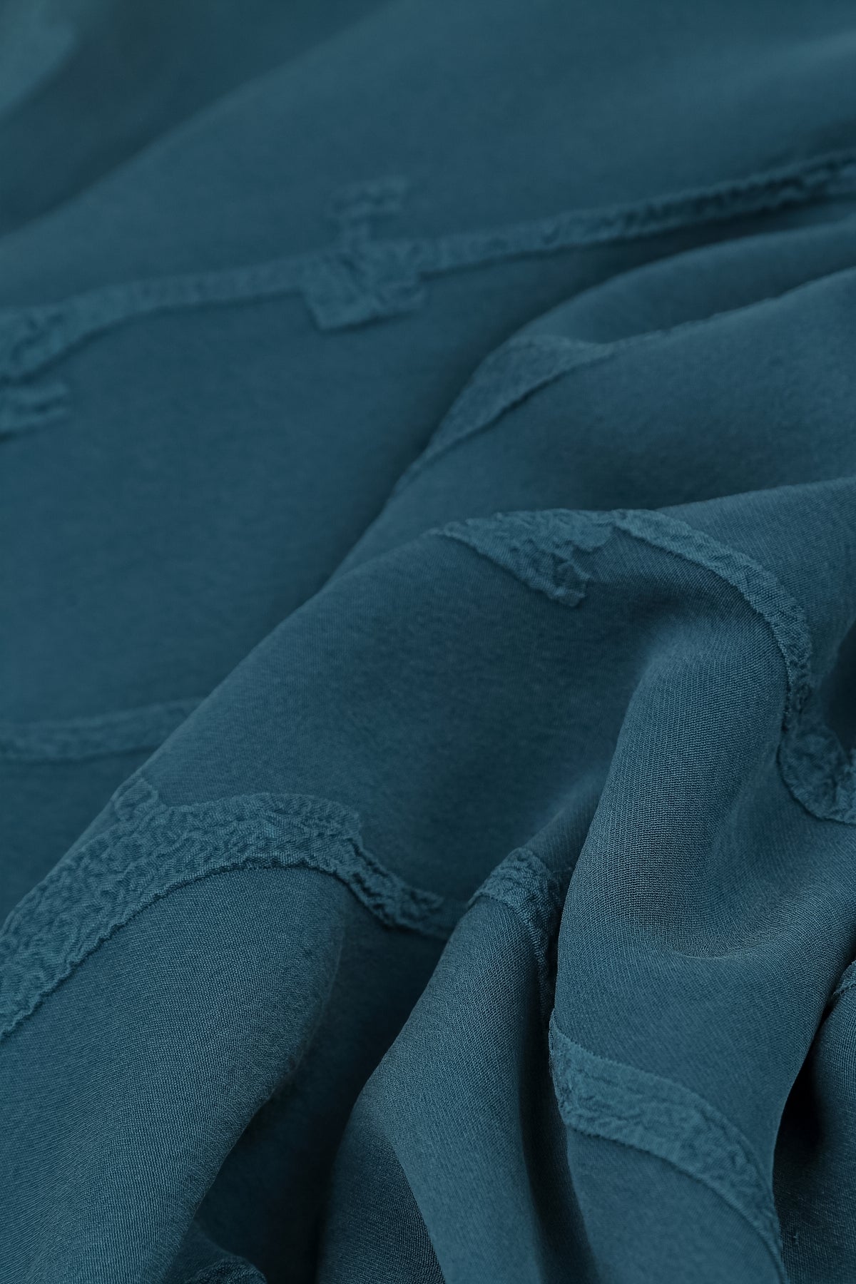 Layered Deep Turquoise Raised Textured Silk Blouse