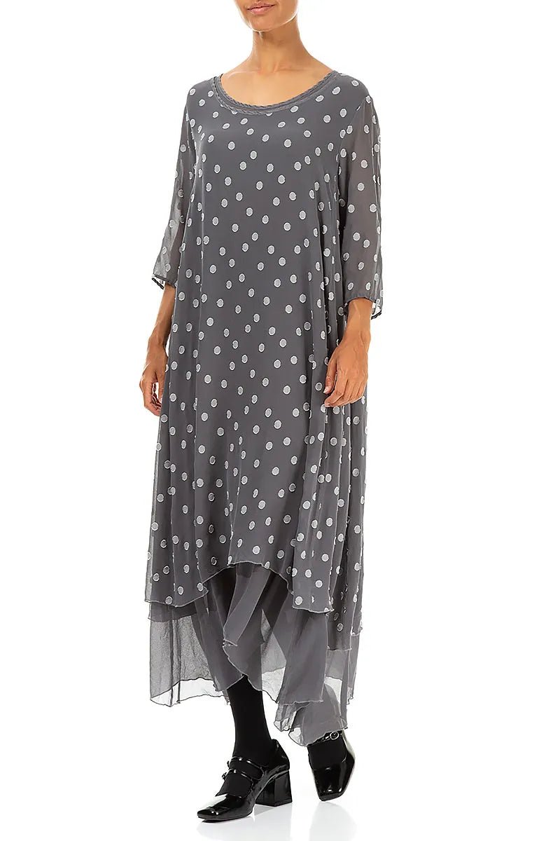 Layered Dotty Grey Silver Silk Dress 3