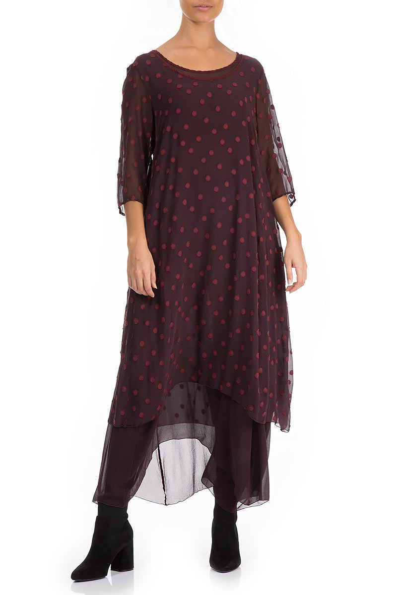 Layered Dotty Burgundy Silk Dress 3