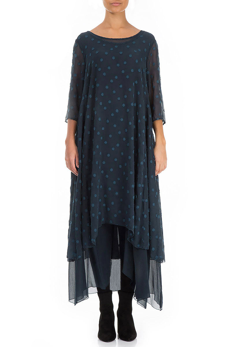 Layered Dotty Midnight Blue Silk Dress 1
