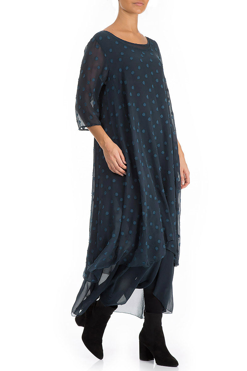 Layered Dotty Midnight Blue Silk Dress 4