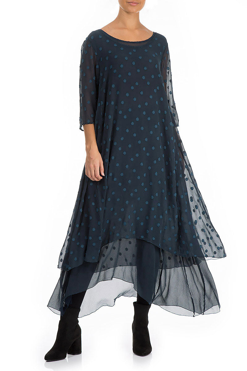 Layered Dotty Midnight Blue Silk Dress 5