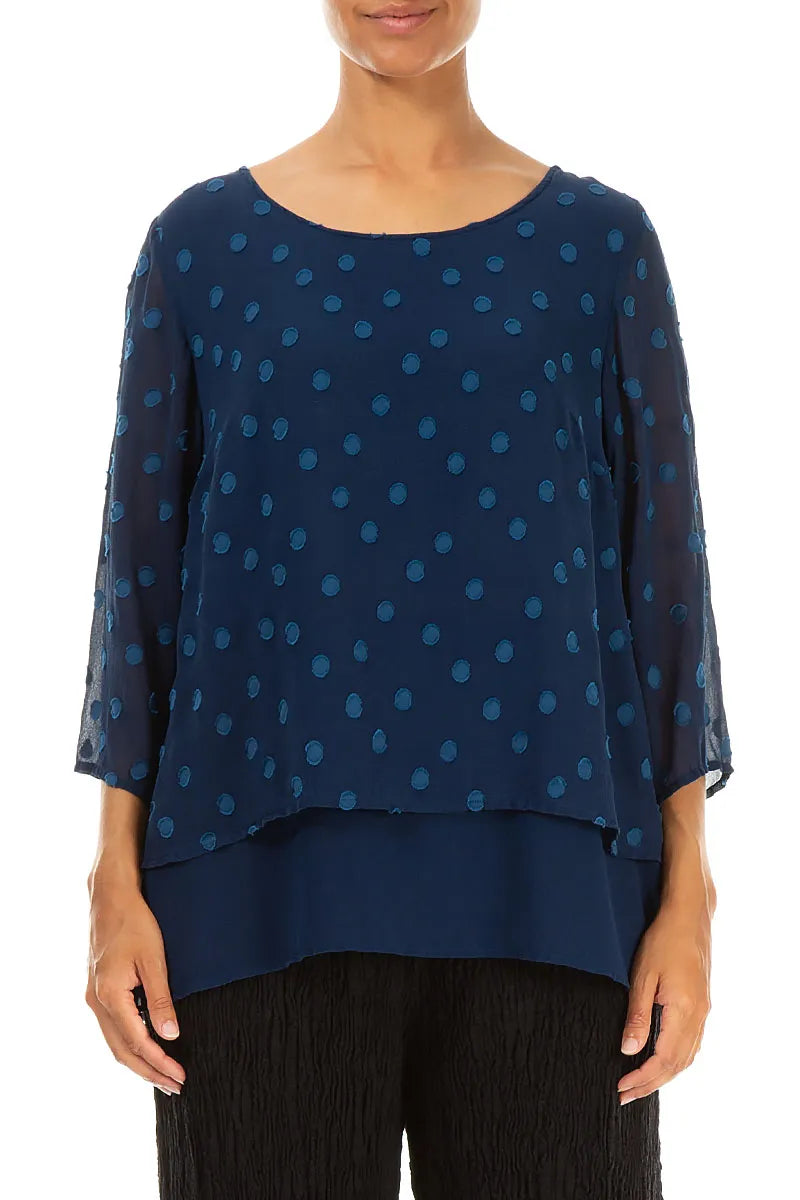 Layered Dotty Royal Blue Silk Blouse 1